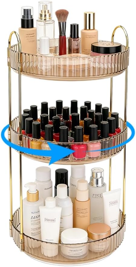 AKAZA 360 Rotating Makeup Organizer, 3-Tier Lazy Susan Turntable - Spinning Holder for Bathroom, Vanity, Skincare, Perfume, Spice, Toiletries, Acrylic Countertop Storage for Home (YELLOW)