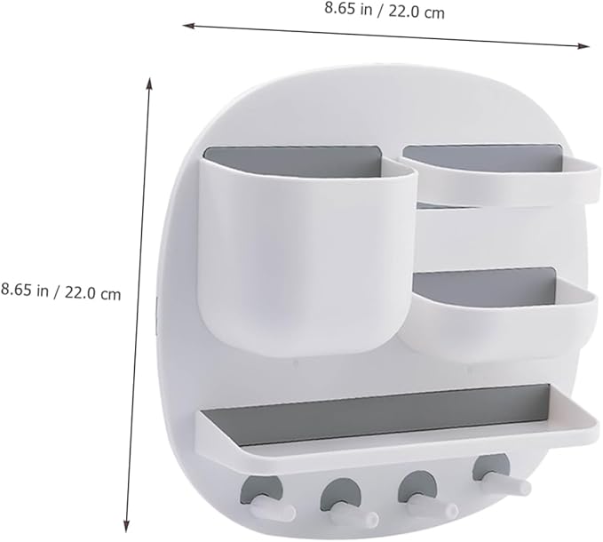 Alipis Remote Controller Stand Multi-Function Wall-Mounted Toiletries Shelf Three Compartments Storage Tray and Four Hooks for Bathroom Organization Easy Installation