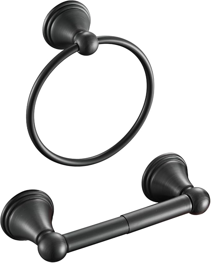 sagetta Matte Black Hand Towel Holder Towel Ring Set with Toilet Paper Holder 5.55-Inch Bath Towel Ring Diameter Wall Mount