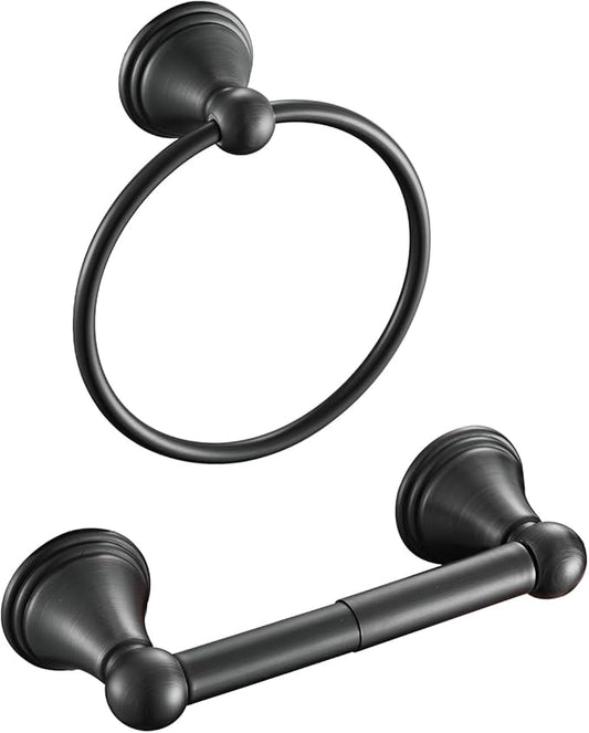 sagetta Matte Black Hand Towel Holder Towel Ring Set with Toilet Paper Holder 5.55-Inch Bath Towel Ring Diameter Wall Mount