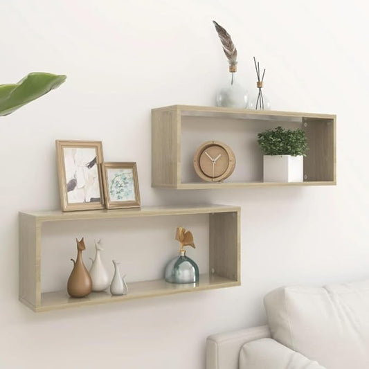 Wall Cube Shelves 2 Pack Sonoma Oak Floating 23.6x5.9x9.1 Inches Engineered Wood Wall Mount Display Storage Shelves for Living Room Bedroom Office Decor