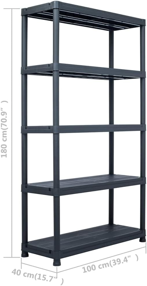 Storage Shelf Rack,Free Standing Storage Shelf, Modern Shelves for Kitchen Bathroom Warehouse, Office, Conference Room Black 485 Lb 35.4"X15.7"X54.3" Plastic