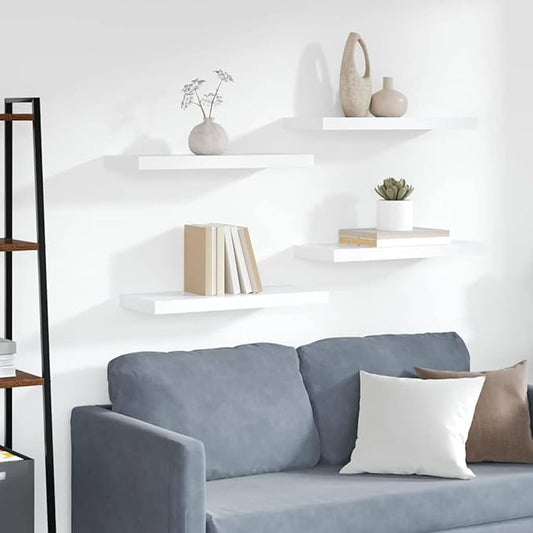 Set of 4 Floating Wall Shelves, 23.6 Inch Modern White MDF Display Ledges for Living Room, Bedroom, and Office, Wall Mounted Decorative Storage Organizer