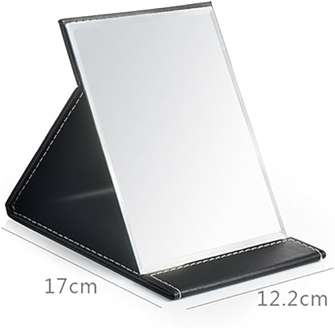 JOLY Protable PU Leather Mirror Folding Desktop Makeup Mirror with Adjustable Stand for Personal Use,Travelling (S, Black)