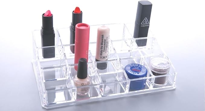 Kamay's Acrylic Transparent Rectangular 15 Grids Lipstick Nail Polish Eyebrow Brush Display Rack (SF-1038)