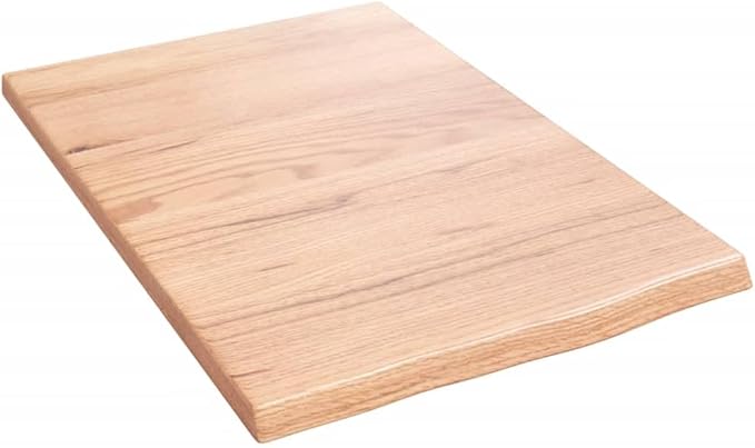 Solid Oak Wood Bathroom Vanity Top with Live Edge and Varnished Surface, Light Brown Treated Countertop for Shelf Cabinet Desk Table, 15.7"x23.6"x0.8" Handmade Solid Wood