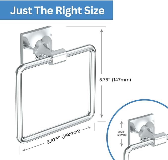 Gatco 5582 Waterline Towel Ring | Modern Hand Towel Holder for Bathroom | Stylish Decorative Hardware, Heavy Duty Metal, EZ Ancor Mounting | Chrome