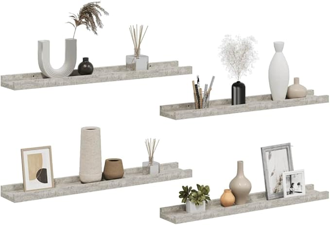 Wall Shelf Set of 4, 23.6-inch Floating Shelves for Bedroom and Living Room, Modern Concrete Grey MDF Display Ledges for Storage and Organization, Space-Saving Wall Decor