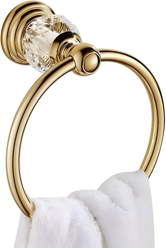 Crystal Gold Towel Ring, Gold Bathroom Towel Holder Ring, Golden Towel Rack Hanger Home Hand Towel Ring Towel Holder for Bathroom Wall Mounted Bathroom Accessory