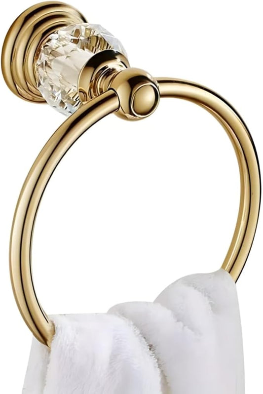 Crystal Gold Towel Ring, Gold Bathroom Towel Holder Ring, Golden Towel Rack Hanger Home Hand Towel Ring Towel Holder for Bathroom Wall Mounted Bathroom Accessory