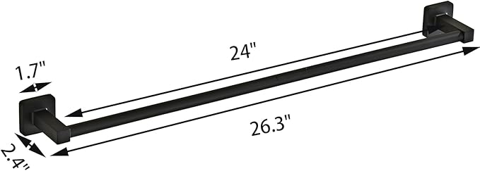 Matte Black Bathroom 24 InchTowel Bar, Bath Accessories Thicken Stainless Steel Shower Towel Rack for Bathroom, Towel Holder Wall Mounted (Total Length 26-Inch)