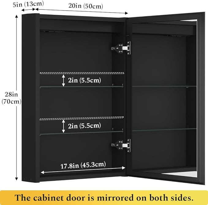 Spliceable Modular LED Lighted Bathroom Medicine Cabinet Mirror with Anti-Fog Aluminum Frame, Adjustable Lighting, Built-in Sockets & USB Ports – Wall Mounted (Right Hinge, 28" L x 20" W)