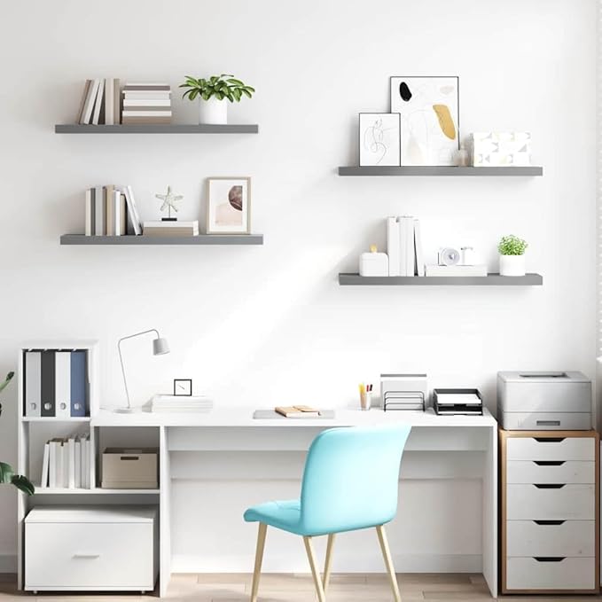 Set of 4 Floating Wall Shelves, 35.4-inch Modern Grey MDF Wood Storage Ledge for Living Room, Bedroom, and Office Decor, Decorative Display Shelves