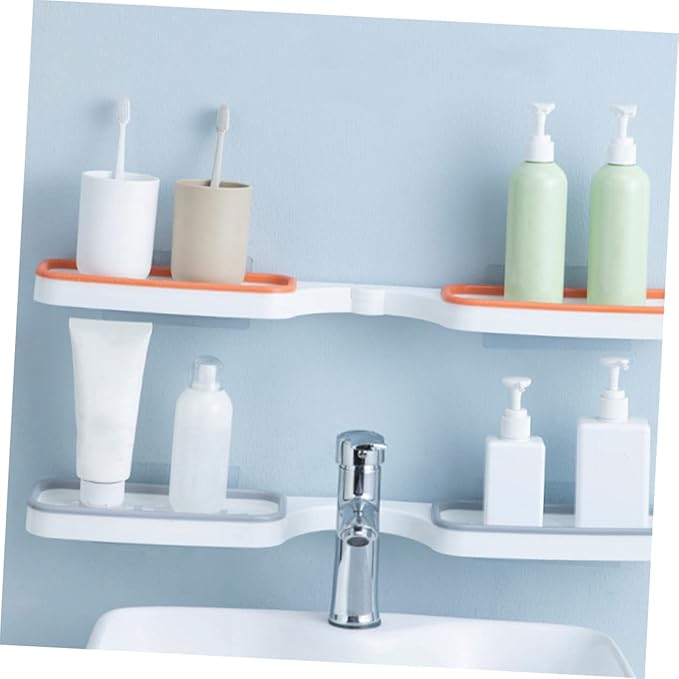 Healifty 2Pcs Wall Mounted Storage Rack Foldable Corner Organizer Punch-Free Bathroom Shelf Multi-Functional Toiletry Holder Easy Installation Space-Saving Design
