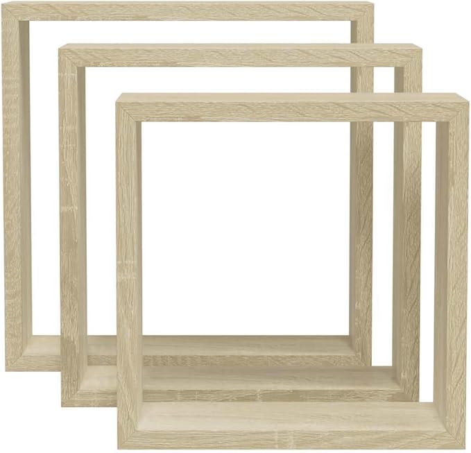 Wall Cube Shelf Set of 3, Floating Shelves for Wall Decor, Sonoma Oak Wood Storage Organizer, Modern Display Shelves for Living Room Bedroom, Square Decorative Shelving