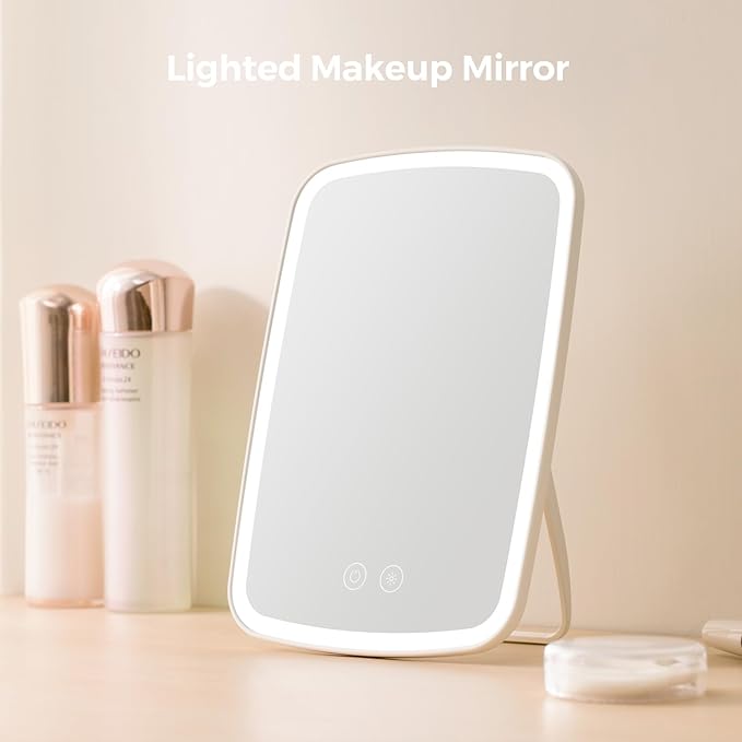 NEZZOE Lighted Makeup Mirror, Portable Mirror with Lights, 1500mAh Rechargeable Vanity Mirror with 3 Colors and Brightness Adjustable, 9.4"x6.6"