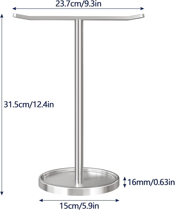 Hand Towel Holder, Stainless Steel Towel Holder Stand for Bathroom, Kitchen Countertop, T-Shaped Hand Towel Rack Stand, Brushed Nickel