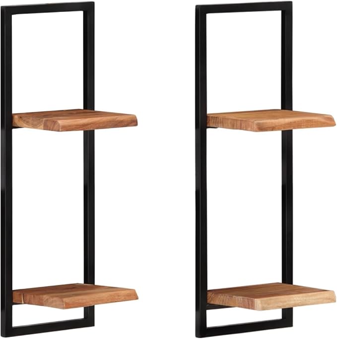 Wall Shelves 2 Pack Acacia Wood and Steel Floating Shelves 9.8x9.8x29.5 Inches for Living Room Bedroom Display Books Decor Storage Organizer