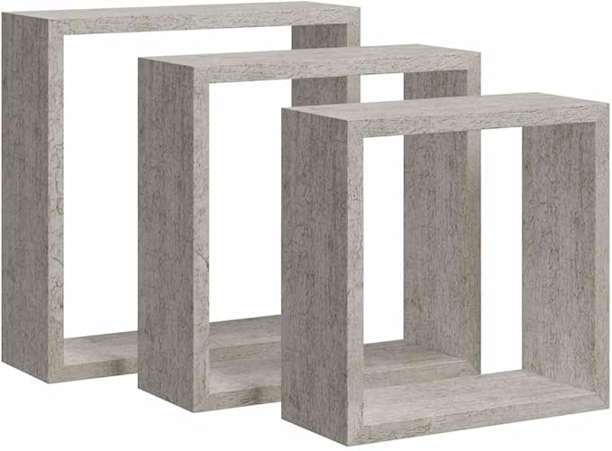Set of 3 Wall Cube Shelves, Decorative Floating Display Shelf for Living Room, Bedroom or Office, Modern Concrete Gray MDF Storage Organizer