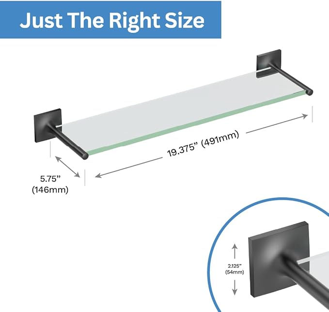 Gatco 5586MX Waterline Glass Shelf, Matte Black