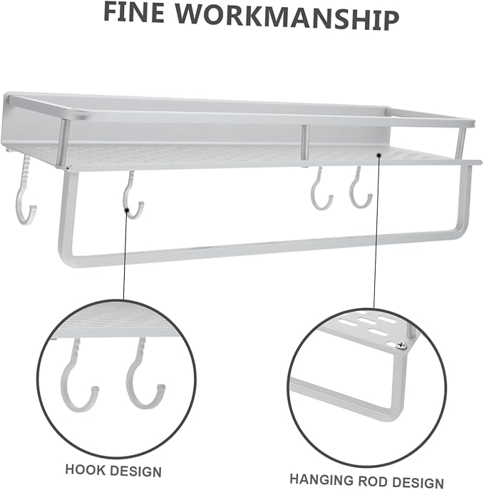 HEALLILY 1set Multi-Functional Wall-Mounted Storage Shelf for Bathroom Kitchen Heavy-Duty Hollow Rack Hooks Space-Saving Organizer for Toiletries and Seasoning Bottles Stylish Design