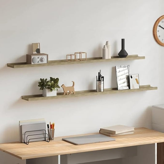 Sonoma Oak Floating Shelves 2 Pack, 45.3 Inch Long Wall Mounted Shelves for Living Room Bedroom, Rustic Wood Look MDF Storage Shelf for Decor Books Plants, Easy Install Heavy Duty Shelf Set