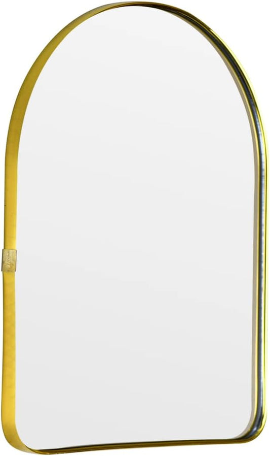 Funly mee Arched Wall Mirror, 7.9 x 11.8 inches, Wall-Mounted Plastic Mirror, for Bathroom and Vanity (Gold, 7.9 x11.8)