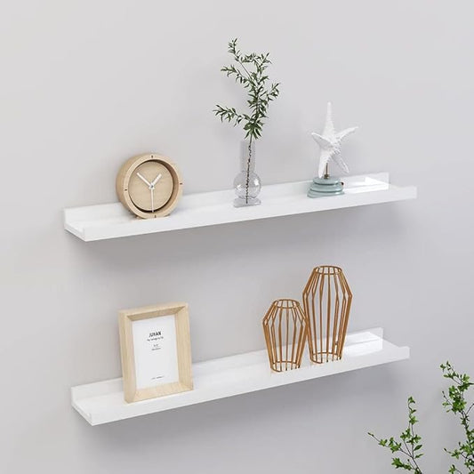 Wall Shelves 2 Pack High Gloss White 23.6x3.5x1.2 Inches Modern Floating Shelves for Living Room Bedroom Bathroom Storage Display Organizer