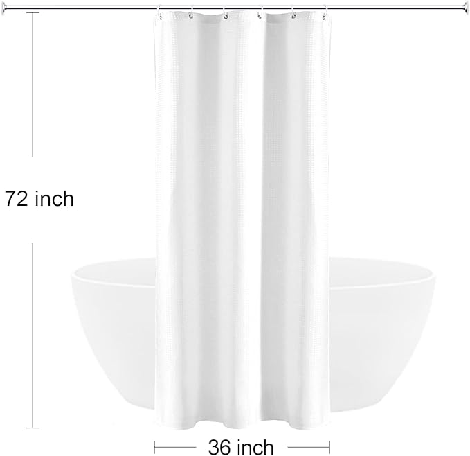 Gibelle Small Stall Shower Curtain 36 x 72, 230GSM Narrow Half Waffle Weave Textured Fabric Shower Curtain for Bathroom, Water Repellent, Machine Washable, White