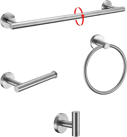 Stainless Steel Towel Bar Set Wall Mounted Bathroom Hardware Accessories Set Brushed Nickel 18 Inches Adjustable Round Towel Rack 4-Pieces Toilet Paper Holder Towel Ring Towel Hooks Towel Holder