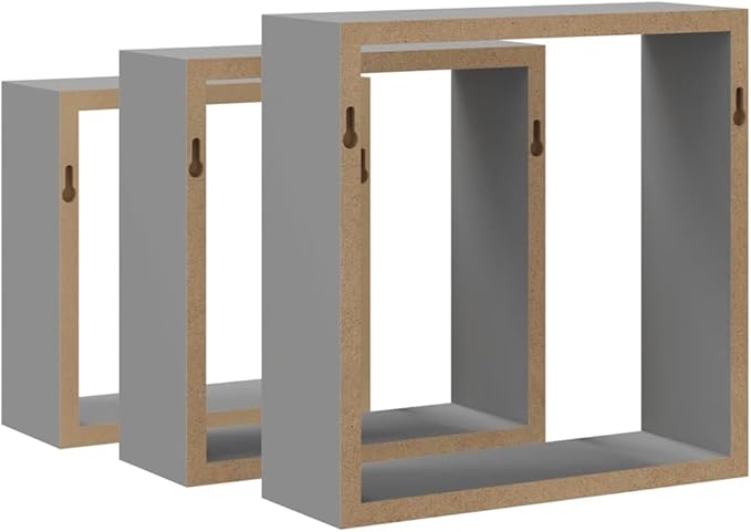 Wall Cube Shelves Set of 3, Floating Square Decorative Shelving Units for Bedroom, Living Room, and Office, Modern MDF Display Organizer, Gray