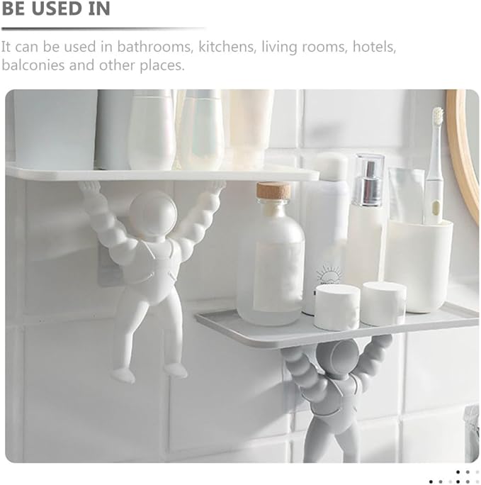 BESPORTBLE 2pcs Wall Storage Rack Spaceman Hanging Shelf for Bathroom Stylish Organizer for Facial Care Essential Oils Creams Space-Saving Home Storage