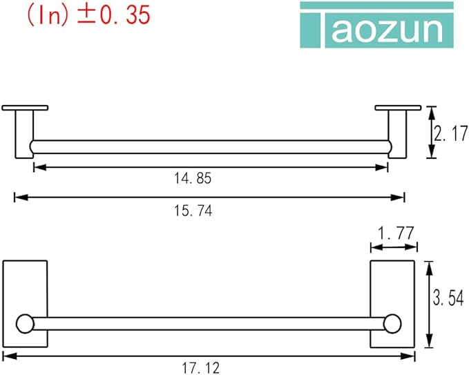 Taozun Self Adhesive 16-Inch Bathroom Towel Bar Brushed SUS 304 Stainless Steel Bath Wall Shelf Rack Hanging Towel Stick On Sticky Hanger Contemporary Style