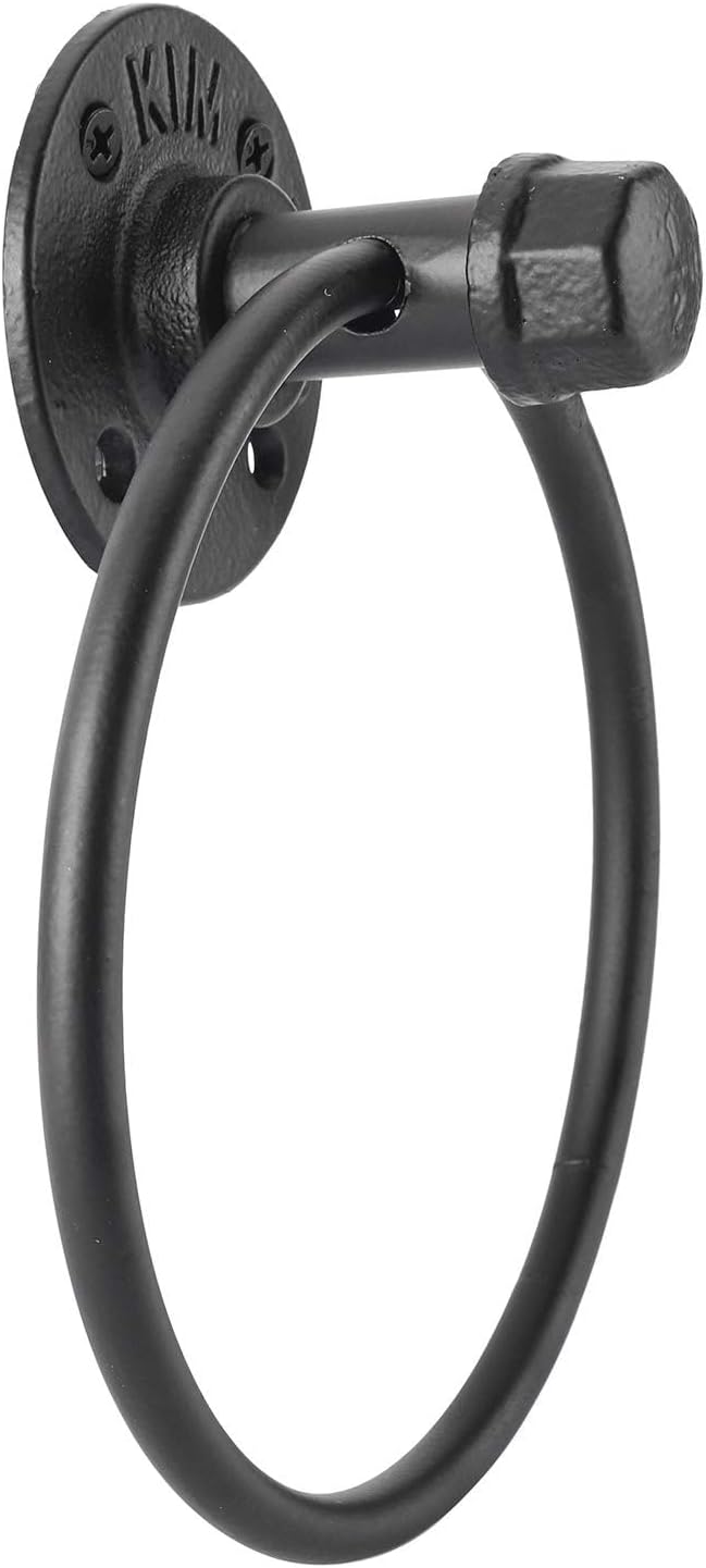 HighFree Industrial Towel Ring, Farmhouse Pipe Hand Towel Holder, Matte Black Wall Mounted Bathroom Hardware, Rustic Towel Ring for Bathroom (2)