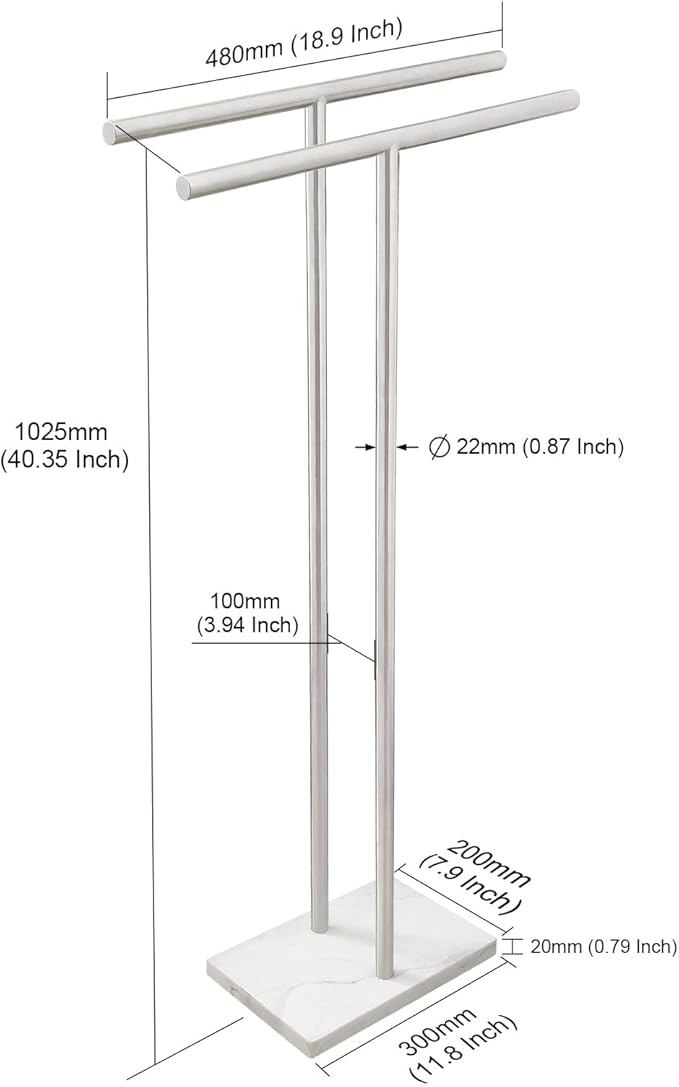 EADOT 40.3 Inch Standing Towel Rack Bath Sheet Holder with Marble Design Base for Bathroom Floor 2 Tier Towel Holder Stand 304 Stainless Steel Brushed Nickel(Same Height)