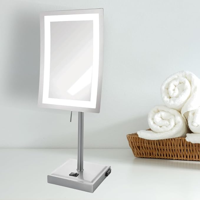 JERDON Lighted Tabletop Magnifying Mirror - LED Makeup Mirror with 5X Magnification in Nickel Finish - Model JRT910NL