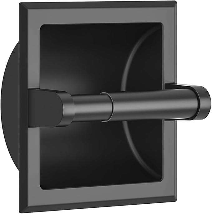 FORIOUS Recessed Toilet Paper Holder, Stainless Steel Durable Tissue Roll Holder Wall Mount for Bathroom Space Saving Design with Mounting Bracket, in Wall Toilet Paper Dispenser Insert, Matte Black