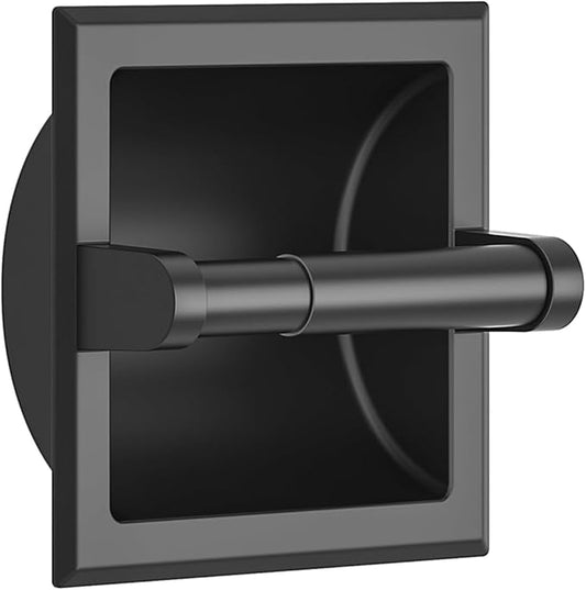 FORIOUS Recessed Toilet Paper Holder, Stainless Steel Durable Tissue Roll Holder Wall Mount for Bathroom Space Saving Design with Mounting Bracket, in Wall Toilet Paper Dispenser Insert, Matte Black