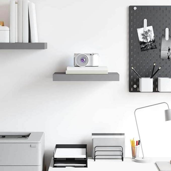 Floating Wall Shelf with Invisible Mount, Modern Gray Display Shelf for Living Room & Office, 15.7x9.1 Inches, Honeycomb MDF and Metal, Holds 11 lbs for Decor, Books, Awards