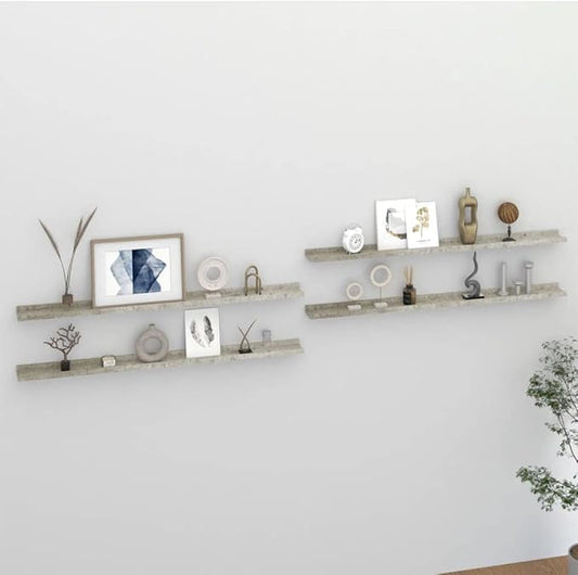Concrete Gray Wall Shelves Set of 4 Industrial Floating Shelves 45.3 Inch for Living Room Bedroom Storage Display Modern MDF Shelving Units