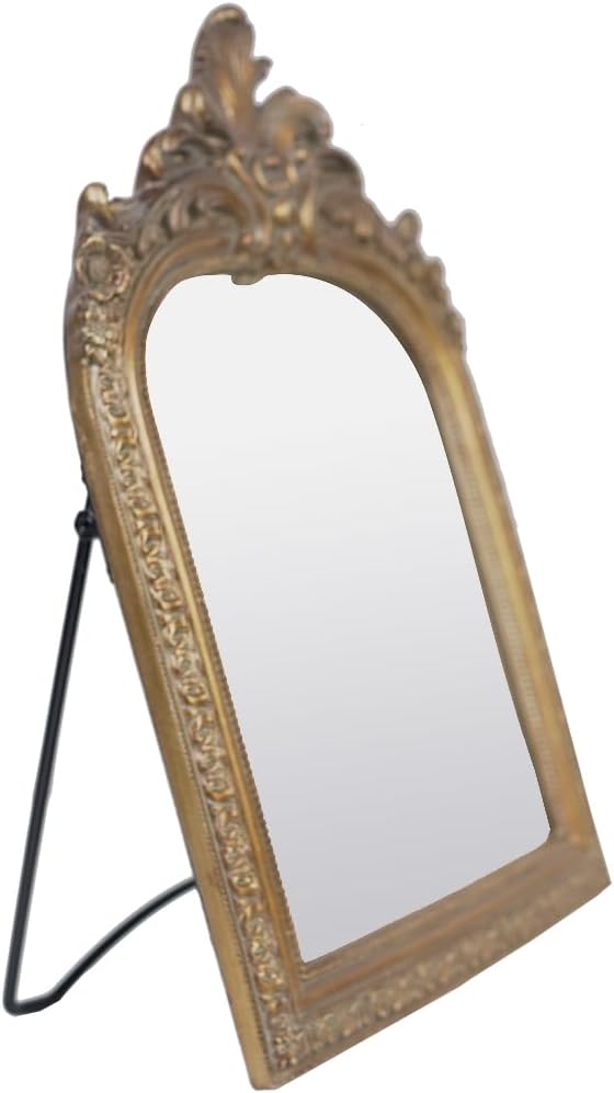 Bronze Vintage Vanity Desk Makeup Mirror Antique Decorative Wall Mirror,Resin Carved Arched Mirror for Living Room,Bedroom Dresser,Home Decor ﻿ (Medium)