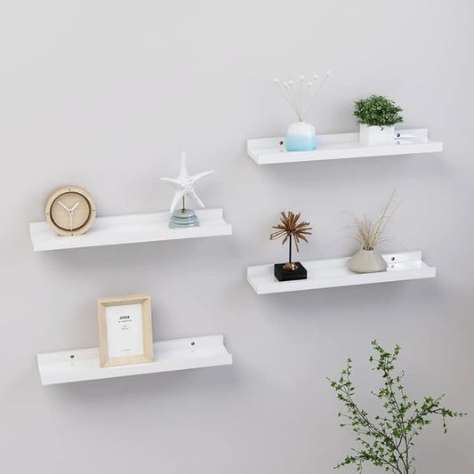 Wall Shelves 4 pcs High Gloss White 15.7x3.5x1.2 Inch MDF Floating Shelves for Living Room Bedroom Bathroom Storage Display Organizer Modern Decor