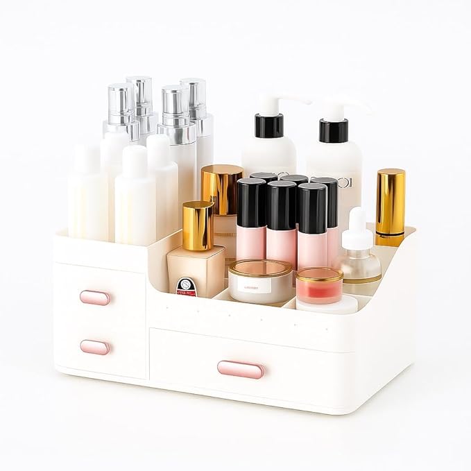 Makeup Organizer Countertop for Vanity with Drawers – Large White Makeup & Skin Care Organizer for Cosmetics & Accessories