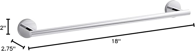 KOHLER K-27286-CP Elate® 18" Towel Bar, Minimalist Design, Premium Durable Metal, Corrosion Resistant, Polished Chrome