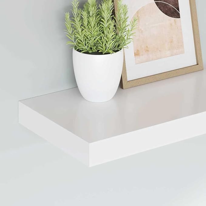 Floating Wall Shelves Set of 2, White Modern Invisible Mounting Display Shelves for Living Room Bedroom, 15.7x9.1 Inches, Honeycomb MDF and Metal Frame, Holds 11 lbs Each, Easy Installation