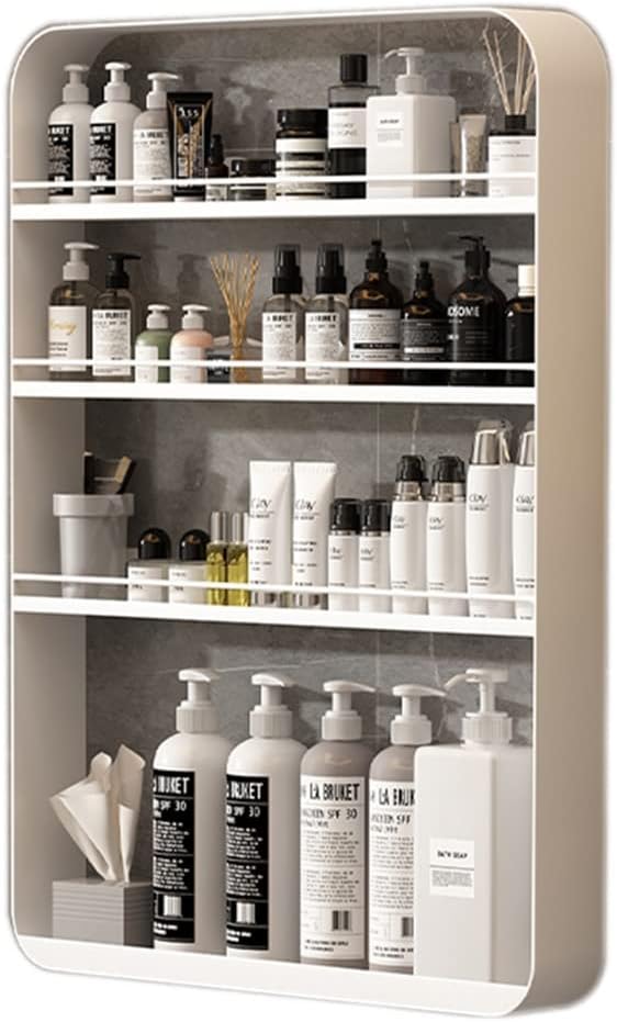 Punch- Bathroom Shelf, Wall-Mounted Makeup Organizer, Cosmetic Storage Rack, Multi-Layer Large Capacity, 10kg Load-Bearing,White-50 * 70cm