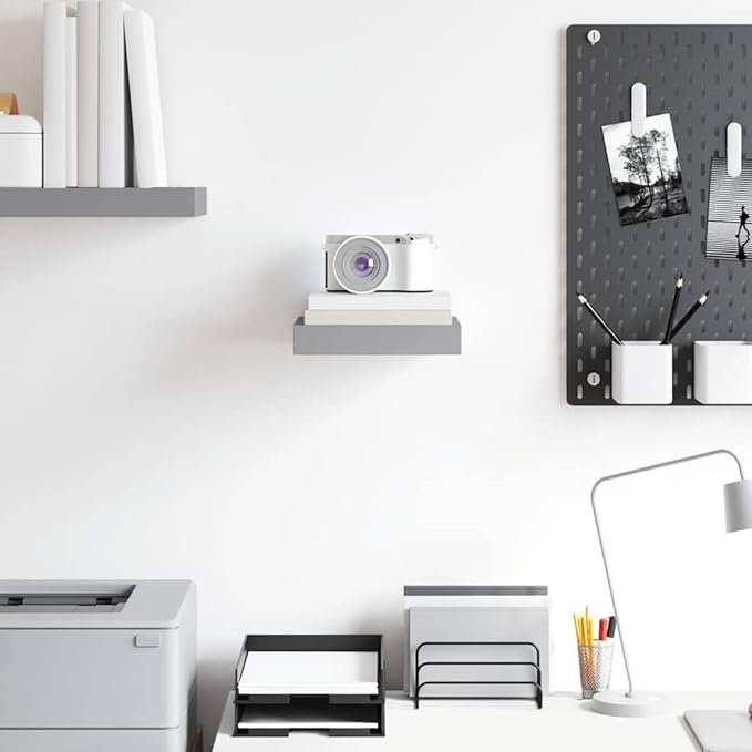 Floating Wall Shelf, Modern Honeycomb Display Shelves for Living Room, Bedroom or Office, Decorative MDF Wood Storage Organizer, Grey 9.1 x 9.3 x 1.5 in