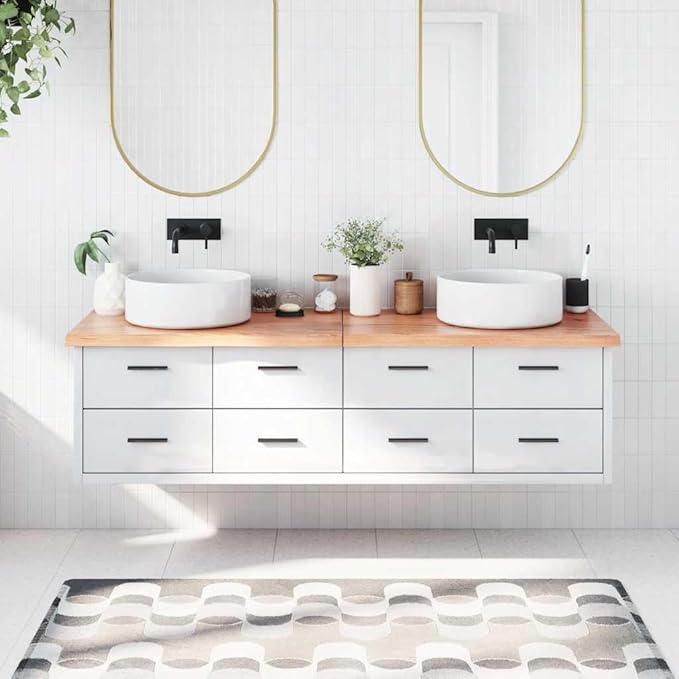 Light Brown Solid Oak Wood Bathroom Countertop 70.9"x15.7"x(0.8"-1.6") Treated Vanity Top with Live Edge Handmade for Shelf Desk Table