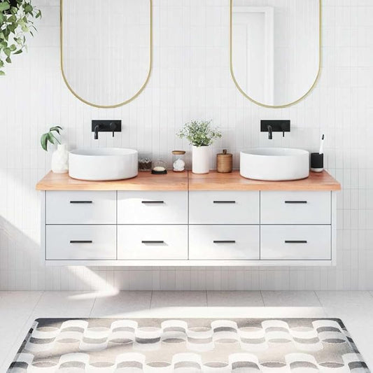 Light Brown Solid Oak Wood Bathroom Countertop 70.9"x15.7"x(0.8"-1.6") Treated Vanity Top with Live Edge Handmade for Shelf Desk Table