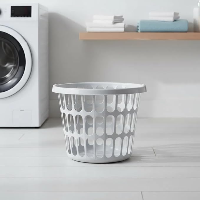 (8 Pack) 1-Bushel Round Plastic Laundry Baskets - Durable,Large Capacity for Bedroom, Bathroom, Laundry Room & Dorm